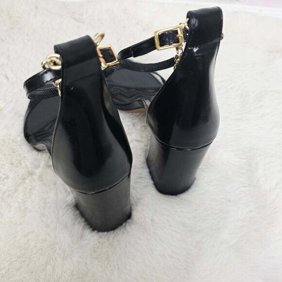 NEW Maje Feverlow Black Patent Leather Gold Chain Heart Heel Sandals EU 39 - Picture 8 of 15